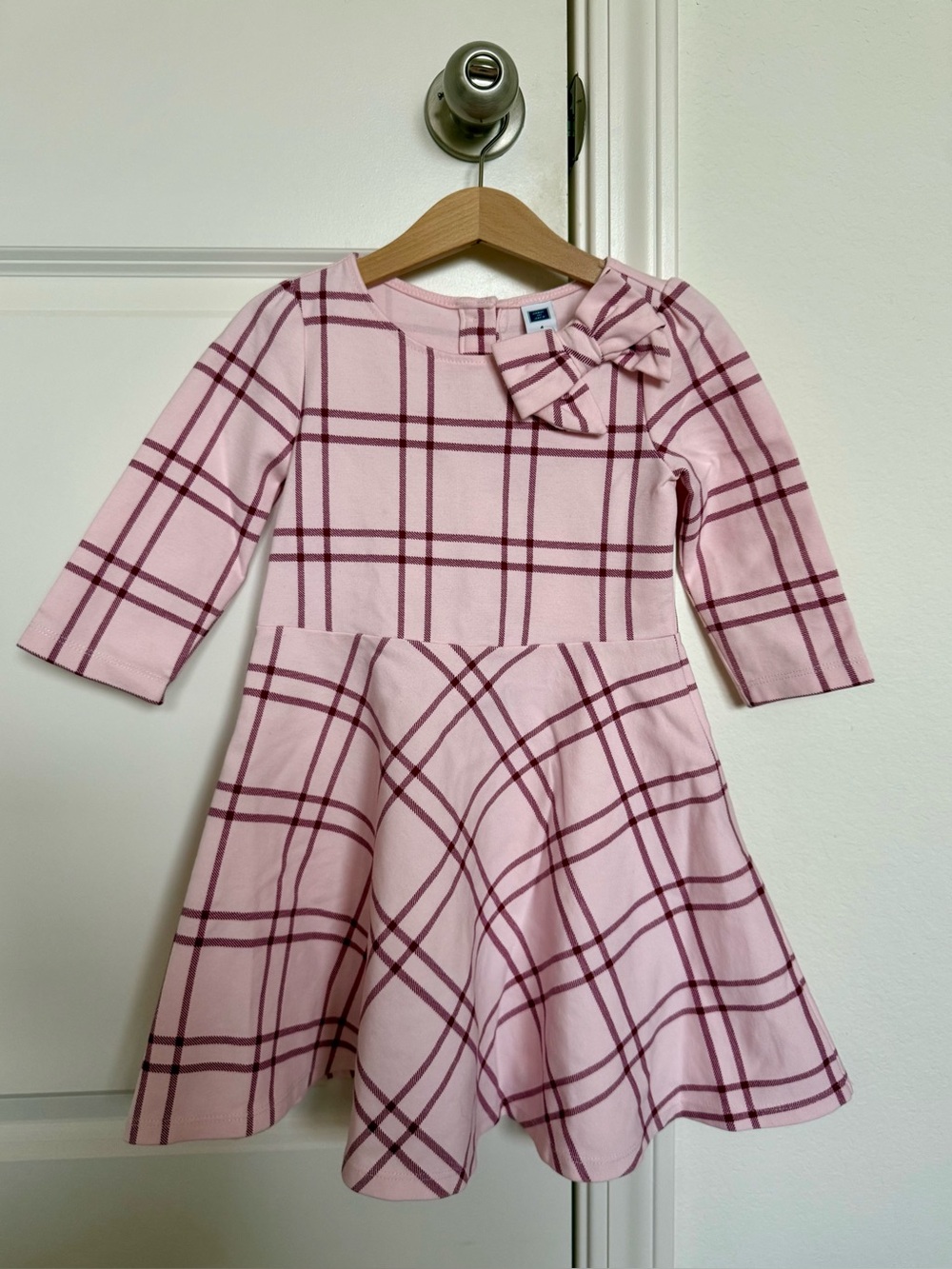 Janie and Jack Little Girls Pink Plaid Bow Fit-and-Flare Dress. Size 4.